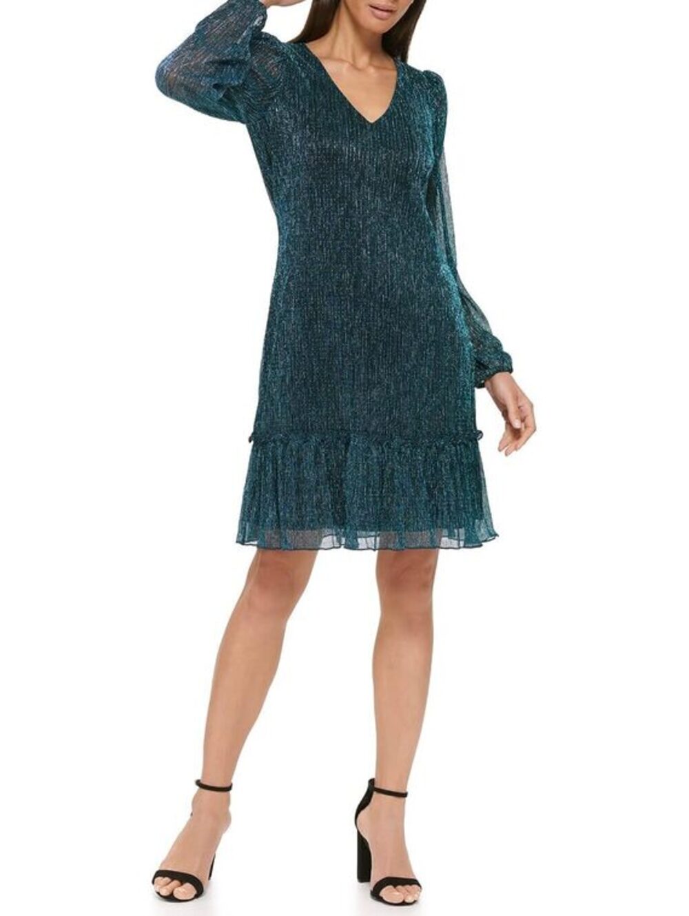 NEW 1.STATE Metallic Plissé Tiered Dress size L